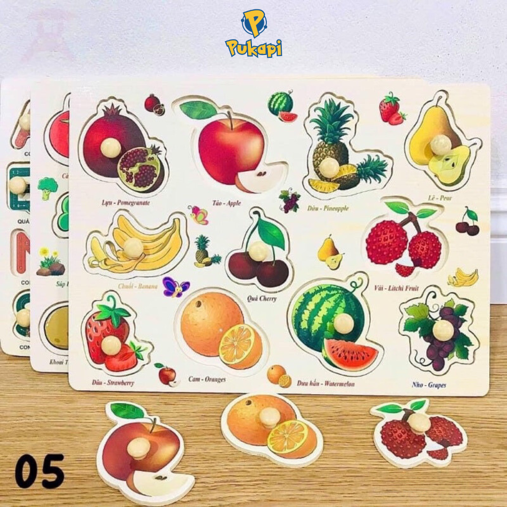 Đồ chơi trẻ em bằng gỗ:Bộ bảng hoa quả,các con vật,không dùng pin
